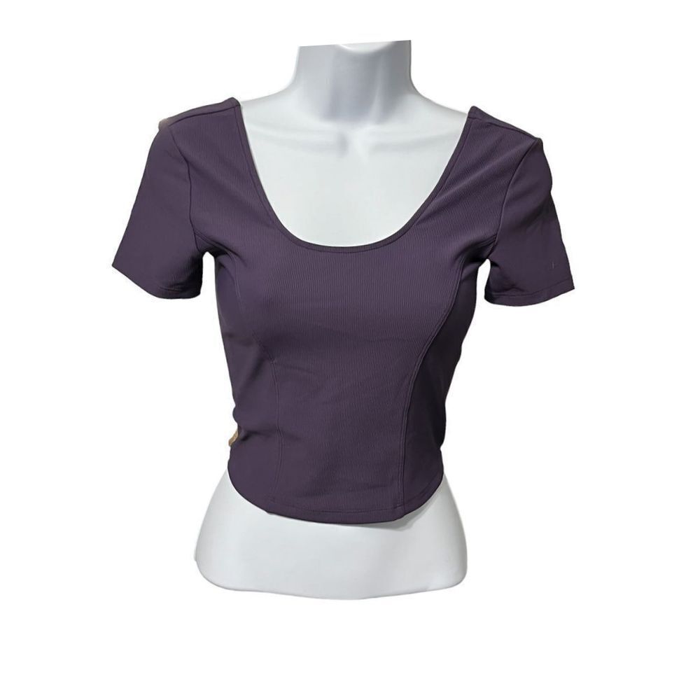 Bandier Women's Short Sleeve Pullover‎ Rib Knit Crop Purple Size XS